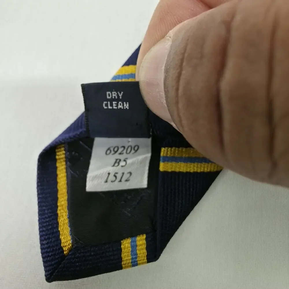 Lands End 100% Silk Neck Tie Navy Gold Blue Repp Stripe USA Classic 3.25 Office
